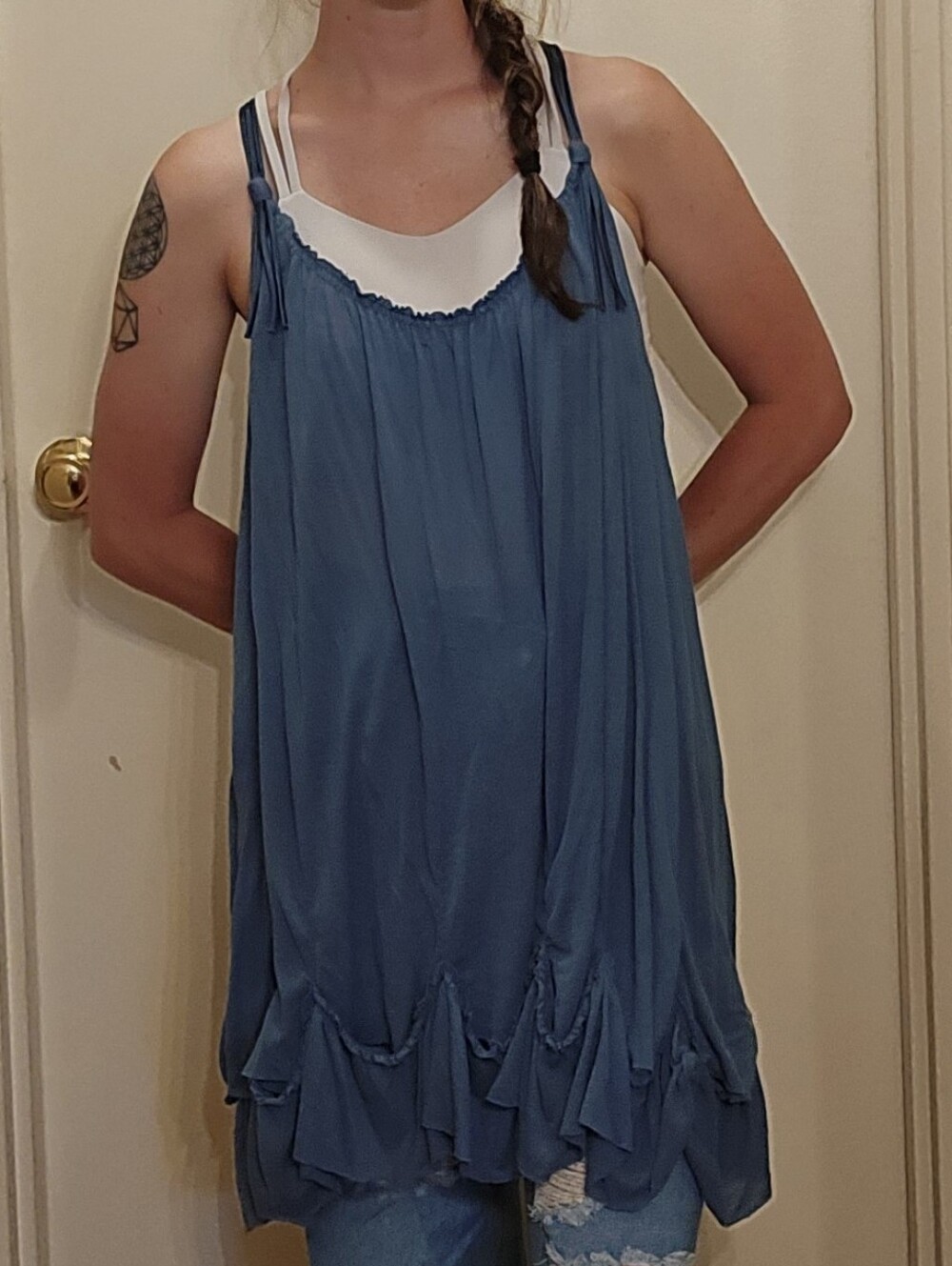 Free People Blue Ruffle-Hem Slip Tunic